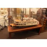 Large model of the paddle steamer 'Lulu Belle' in perspex case on separate wooden stand (case 92cm