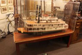 Large model of the paddle steamer 'Lulu Belle' in perspex case on separate wooden stand (case 92cm