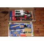 Two boxes of Hornby Dublo and model railway Locomotives and rolling stock.