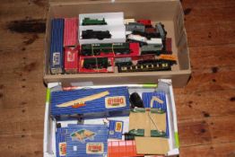 Two boxes of Hornby Dublo and model railway Locomotives and rolling stock.