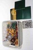 Box of bead necklaces, Oriental pieces, etc.