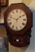 Victorian mahogany drop dial fusee wall clock.