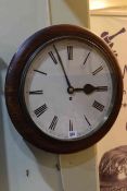 Circular mahogany cased fusee wall clock.