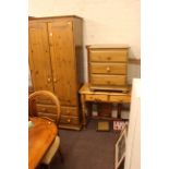 Pine finish two door combination wardrobe, two drawer dressing table,