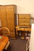 Pine finish two door combination wardrobe, two drawer dressing table,