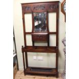 Art Nouveau mahogany mirror backed hallstand, 194cm x 97cm.