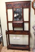 Art Nouveau mahogany mirror backed hallstand, 194cm x 97cm.