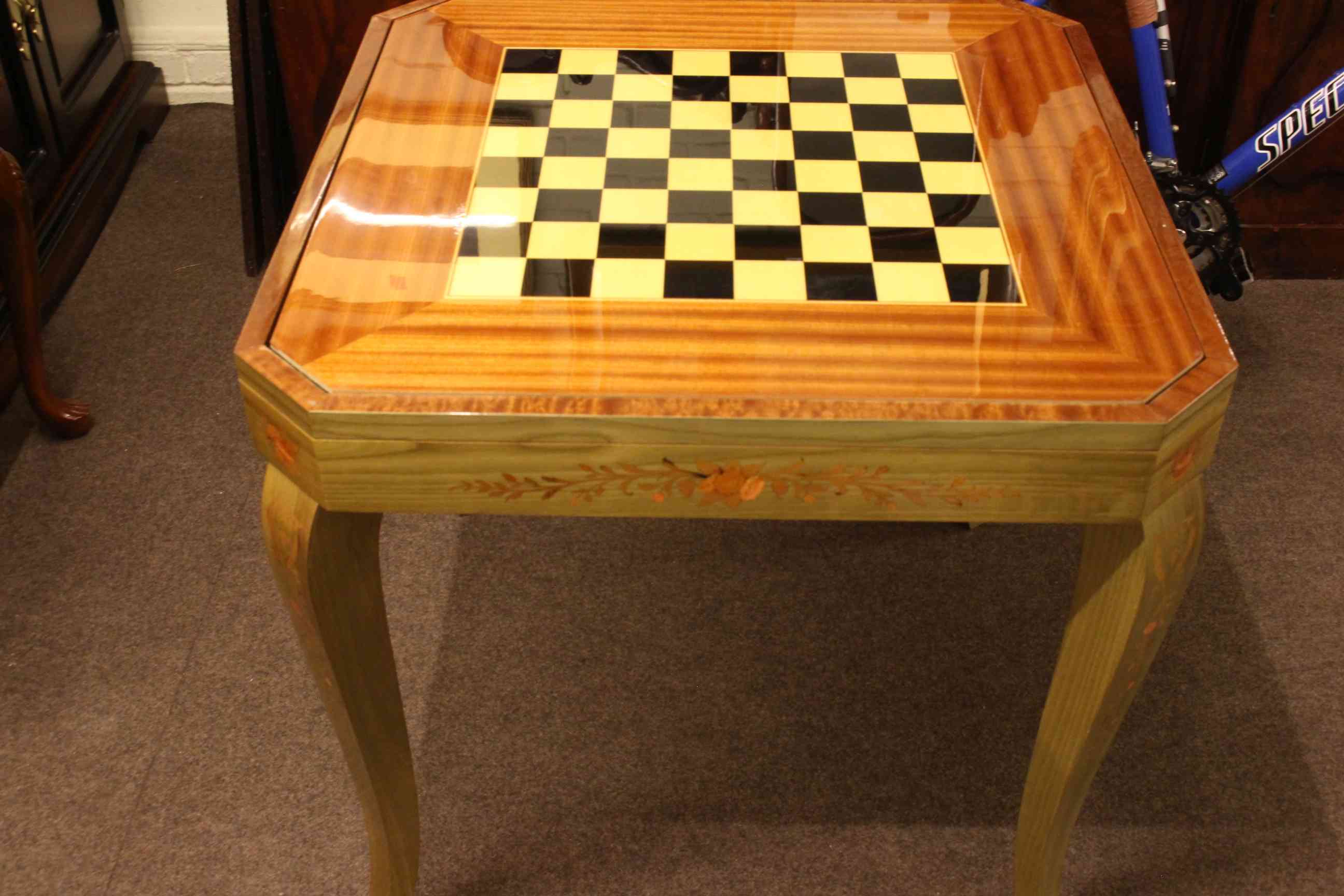 Floral inlaid combination games table, 76cm square, - Image 2 of 5