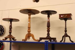 Three Victorian circular tripod occasional table and single drawer tripod table (4).