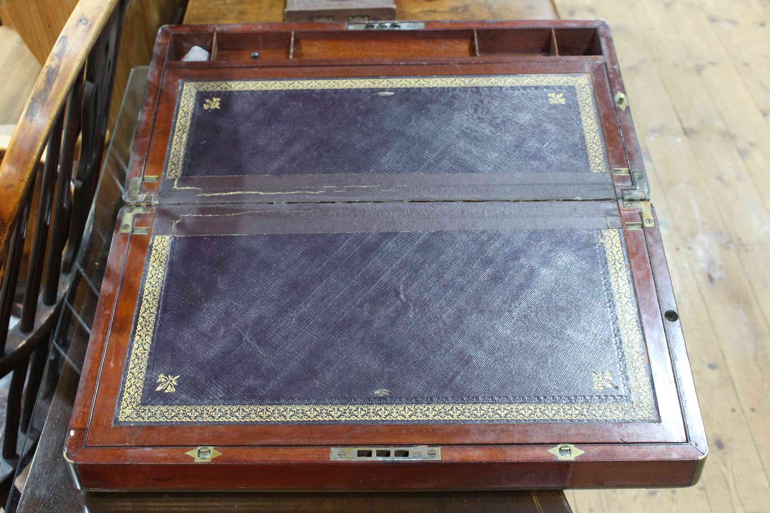 Mahogany and brass bound writing slope box, 50cm. - Image 2 of 2