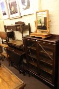 Early 20th Century two door oak bookcase, Victorian toilet mirror, oak stick stand,