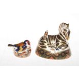 Two Royal Crown Derby paperweights, zebra and goldfinch nesting.