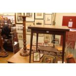 Edwardian mahogany fold top card table and turned column plant stand (2).