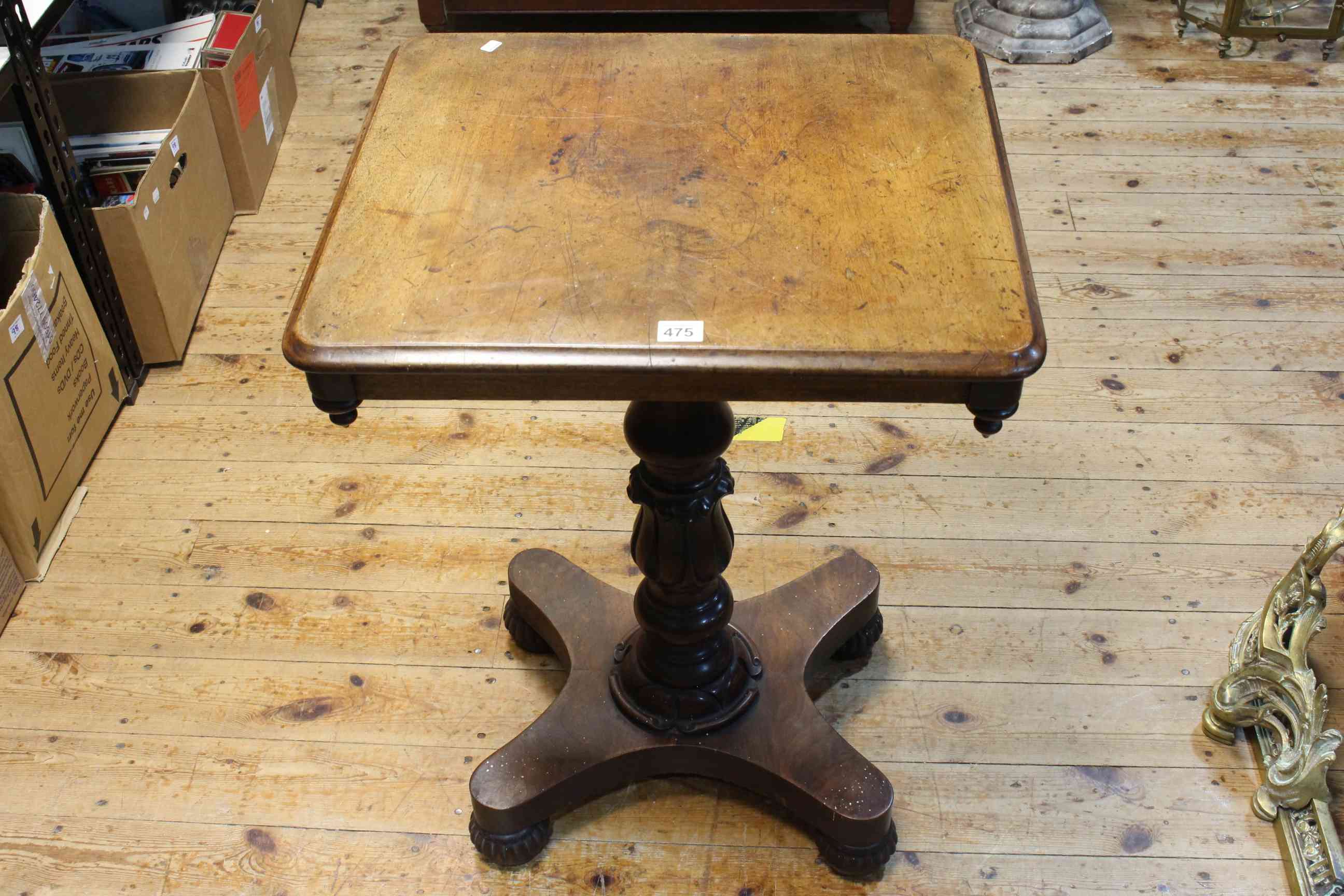 Victorian mahogany pedestal occasional table on inverted quadriform base, 74.5cm x 54cm x 48cm.