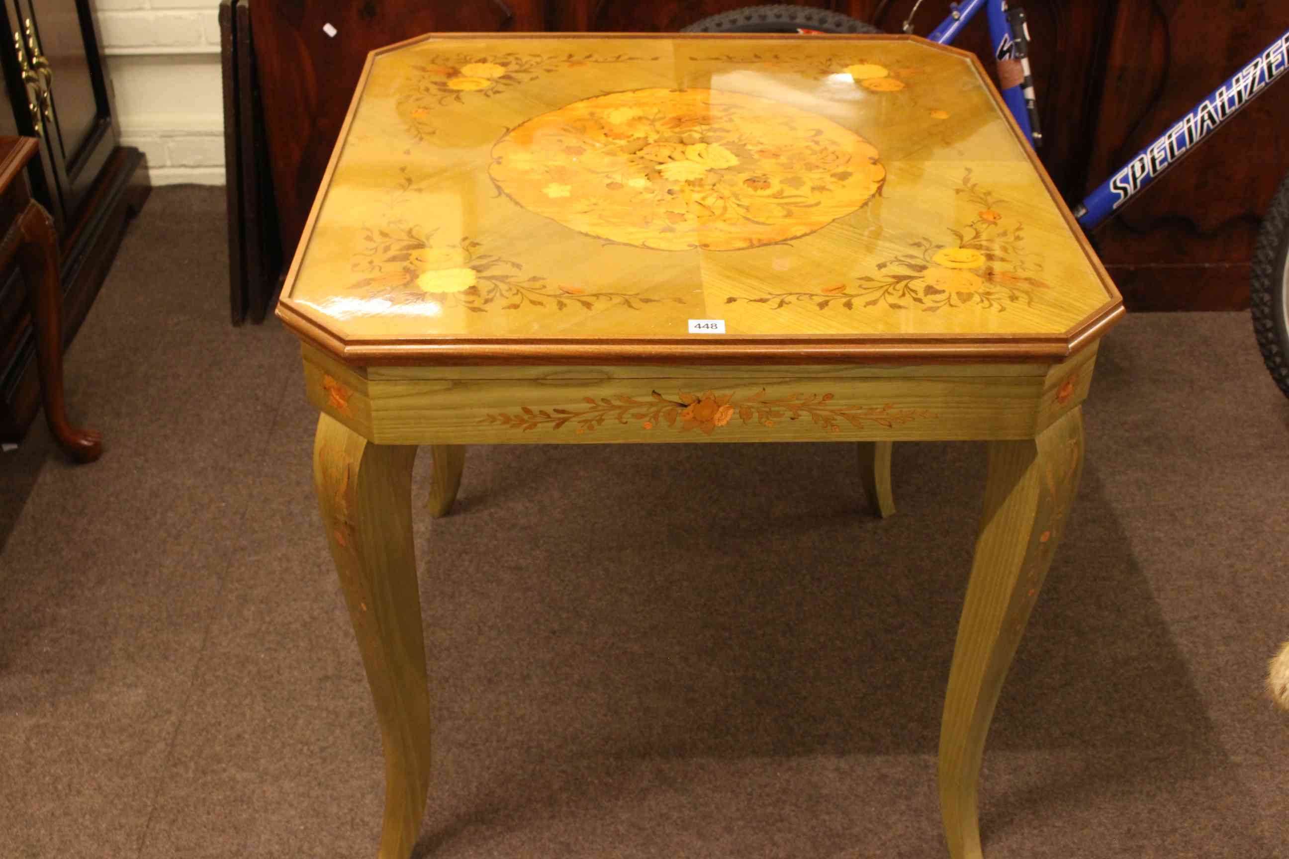 Floral inlaid combination games table, 76cm square,