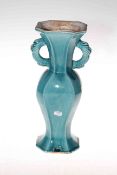 Chinese turquoise glaze two handled vase, 31cm high.