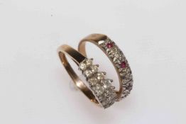 9 carat gold fourteen stone diamond ring and ruby and diamond ring (2).