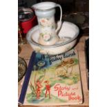 Circa 1940 'A Day in Fairy Land' book, vintage ewer, wash bowl, etc.