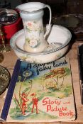 Circa 1940 'A Day in Fairy Land' book, vintage ewer, wash bowl, etc.