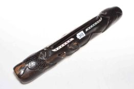 Ebony and mother of pearl African tribal item, 52cm.