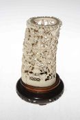 Cantonese intricately carved ivory tusk vase, with stand, 23cm overall.