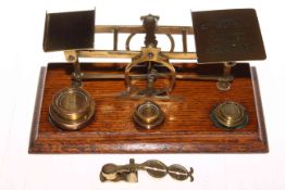 S. Mordan & Co. postal scales with weights, 26cm across, together with sovereign scale (2).