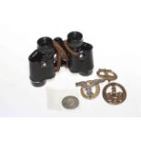 WWII French military binoculars and a collection of four German medals.