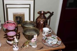 Victorian lustre jugs, Maling bowl, metal wares, Ironstone china plates, prints, etc.