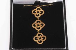 9 carat gold three drop pendant and chain.