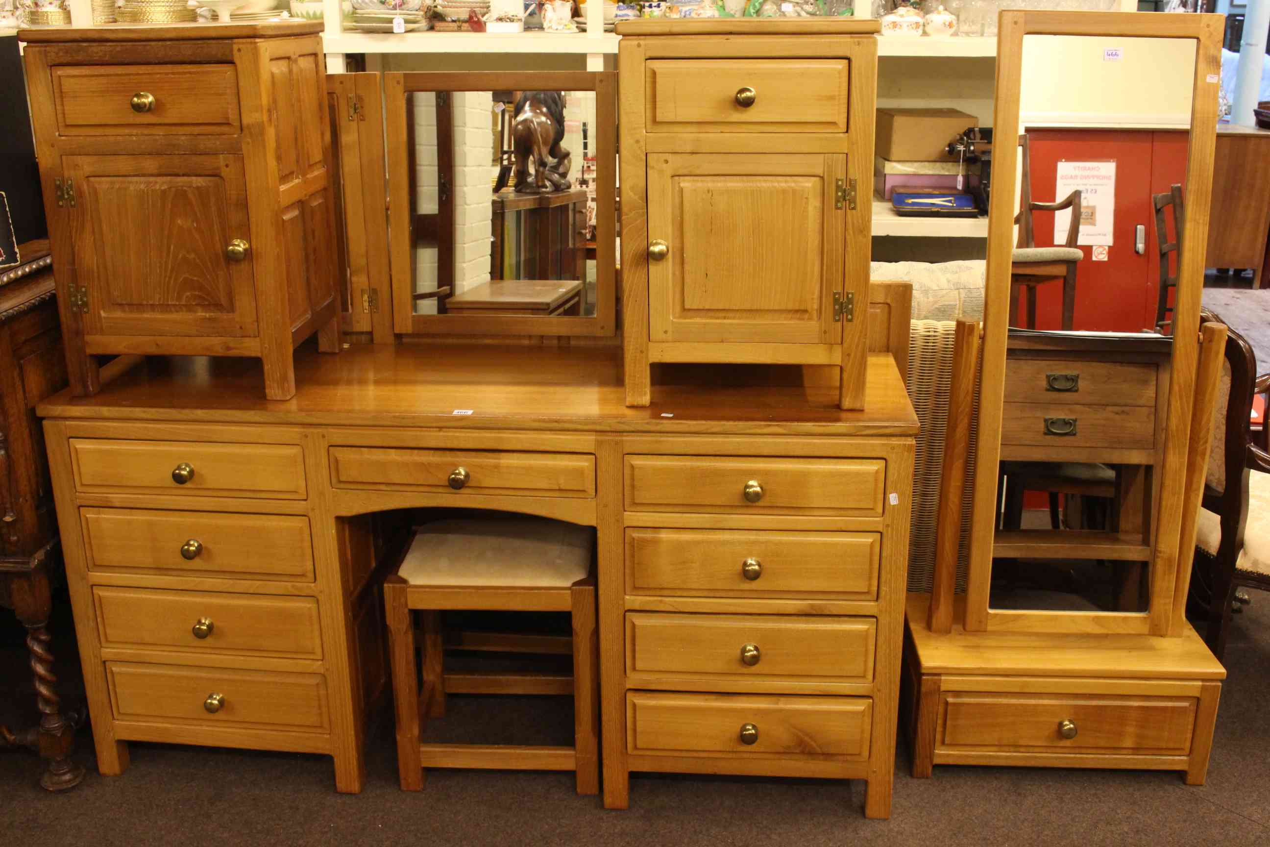 Bespoke six piece bedroom suite comprising nine drawer pedestal dressing table, stool,