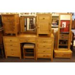 Bespoke six piece bedroom suite comprising nine drawer pedestal dressing table, stool,