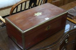 Mahogany and brass bound writing slope box, 50cm.