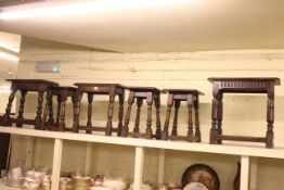 Collection of six oak turned leg stools including three jointed.