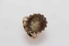 Smokey quartz 9 carat gold ring, size K.