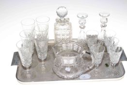 Set of six Waterford sherry glasses, six Edinburgh crystal champagne flutes,