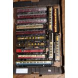 Collection of approximately 30 model railway carriages.