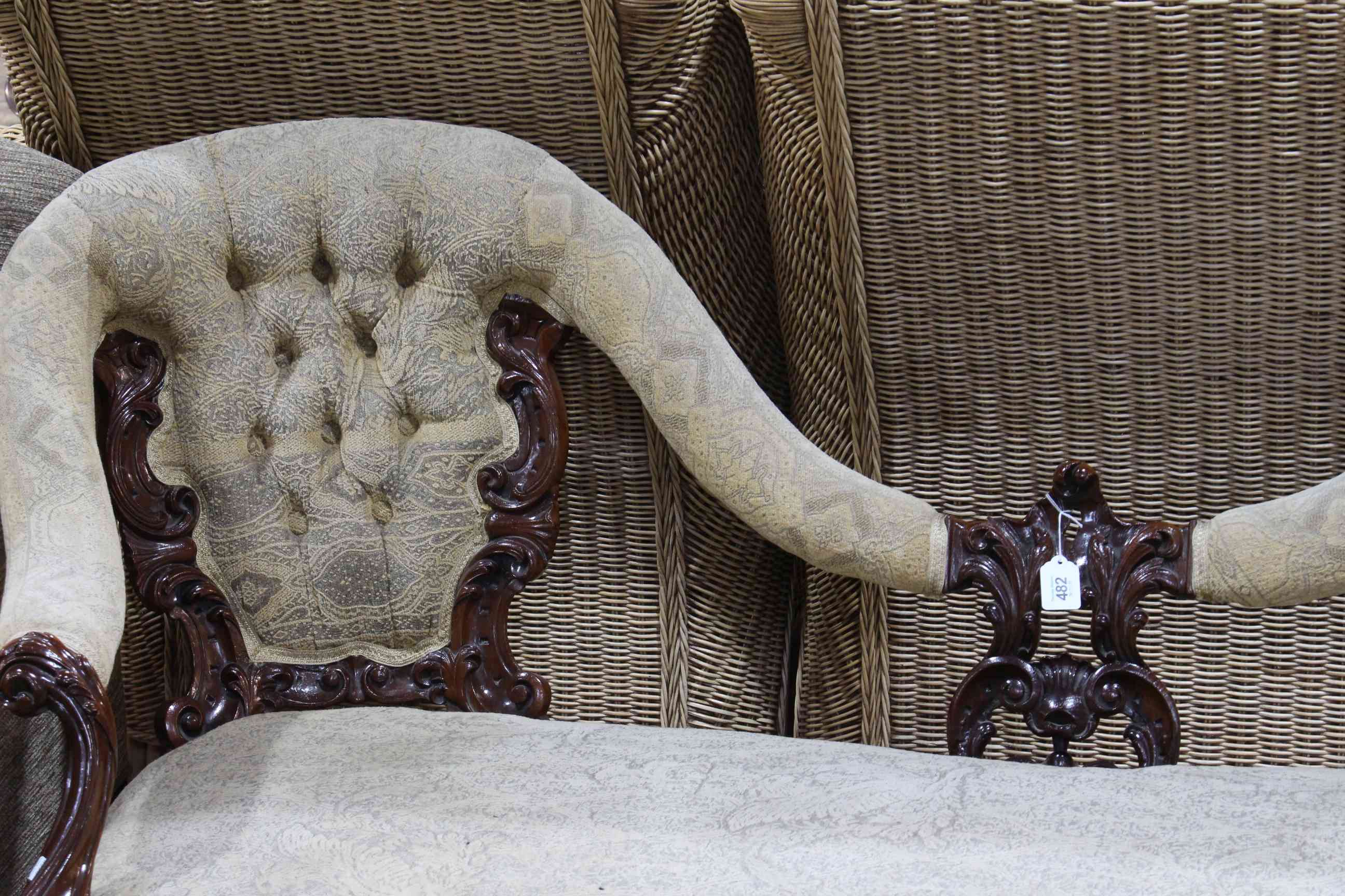 Victorian mahogany double button backed settee with serpentine front seat. - Image 2 of 3