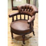 Victorian buttoned hide club chair.