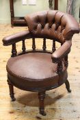 Victorian buttoned hide club chair.