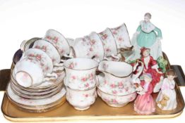 Paragon Victoriana Rose part tea set, Coalport and three Royal Doulton figures, etc.