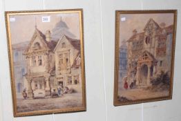 Pair gilt framed watercolours depicting Dutch town scenes, 39.5cm by 27cm, in glazed frames.