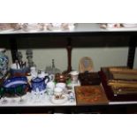Acornman ashtray, mahogany box with mother of pearl inlay, decanters, painting, ceramics, etc.