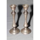 Pair silver loaded candlesticks, 26cm, Birmingham 1976.