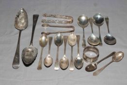 Pair George III silver fruit spoons, London 1802, together with collection of silver teaspoons,