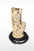 Japanese Shibayama ivory okimono of elder with children, signed, 14.5cm, with stand.