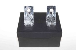 Pair of Waterford candlestick holders, 10cm high, with box and paperwork.