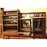 Nest of three oak twist leg tables, organ stool and pair open bookcases (4).