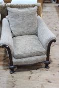 Pair early 20th Century mahogany framed armchairs.