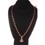 9 carat gold flat fancy link necklace, 50cm length, with ships anchor pendant.