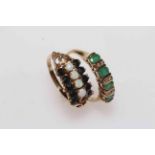 Emerald and diamond 9 carat gold ring, size P, and sapphire and opal 9 carat gold ring, size N (2).